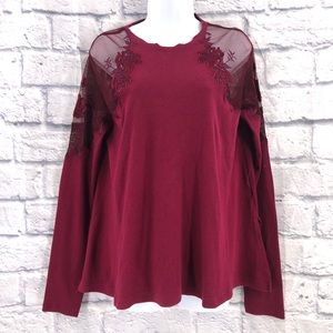 Free People Women’s Floral Shoulder Mesh Top